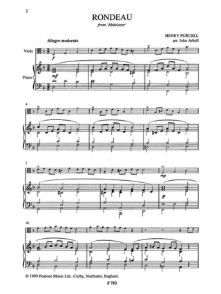 Rondeau d'Abdelazar - Viola piano - PURCELL - Partition - Alto
